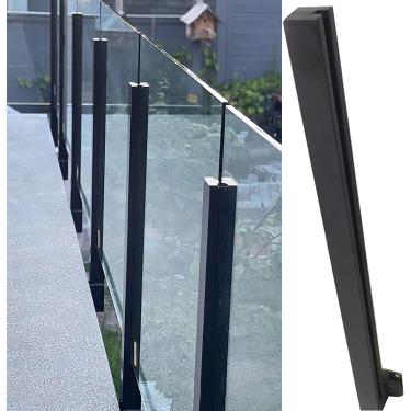 Imagem de Poste de grade de vidro preto Post Solicitação lateral, painéis de cerca de piscina ao ar livre Baluster, sistema de trilhos de convés com kit completo para etapas externas Villas Balcony/S