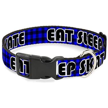Imagem de Buckle-Down Coleira com clipe de plástico - EAT Sleep SkATE Buffalo Xadrez Azul - 1,27 cm de largura - Serve para pescoços de 23 a 38 cm - Grande