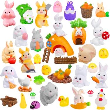 Imagem de QAUYETM 50 miniestatuetas de resina de Páscoa, mini animais de resina, coelhinho, pintinho, pequeno gnomo, estatueta para casa de bonecas, ovos de Páscoa, decoração de jardim de fadas, lembrancinhas