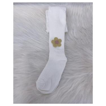 Imagem de Meia Calça Infantil Flor Canelado 1 ao 9 anos Menina Bebê Com Pé Diver