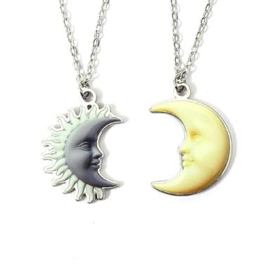 Imagem de MANZHEN 1 par de colares de melhores amigos, design fofo, presente de dia dos namorados, filhote, fantasma, sol e lua, design de 5, 45 cm, aço inoxidável, sem pedra preciosa, 18 Inches, Aço