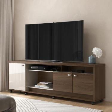Imagem de Rack para TV 70" Dallas 1,83m Lukaliam Móveis 3 Portas, Imbuia/Off Whi
