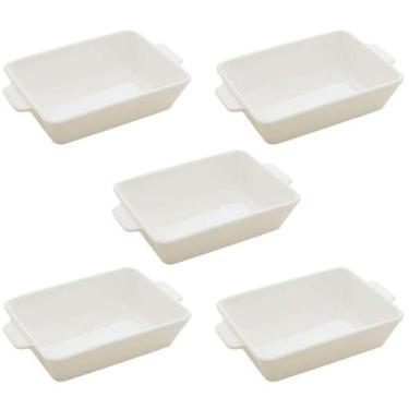 Imagem de Kit 5 Travessas Porcelana Branca 750ml Lyor Refratários Serv