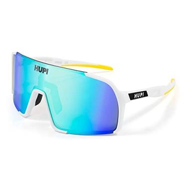 Imagem de Óculos de Sol Esportivo Hupi Andez Bike Proteção Uv Branco/amarelo Lente Amarelo Espelhado, Cor: Branco/amarelo