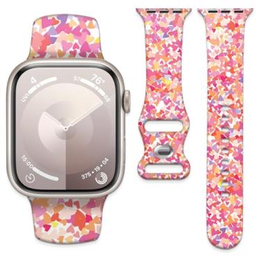 Imagem de Pulseira esportiva de silicone compatível com Apple Watch séries 10, 9, 8, 7, 6, 5, 4, 3, 2 e 1 de 40 mm, 38 mm e 41 mm (coração rosa)