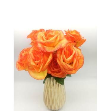 Imagem de Rosa Artificial Buque Com 6 Flor Marsala Creme Azul Salmão Laranja Rox