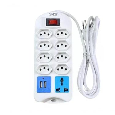Imagem de Régua Extensão Elétrica 9 Tomadas Com 2 Usb E Cabo 2 Metros