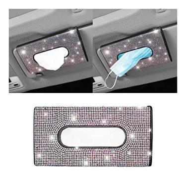 Imagem de BLAU GRUN Bling Car Sun Viseira Porta-lenços para carro, Strass, Couro PU Cristal, Suporte de Guardanapo Brilhante, Capa de Papel Toalha para Assento Traseiro, Acessórios de Carro para Mulheres (Multicolorido)