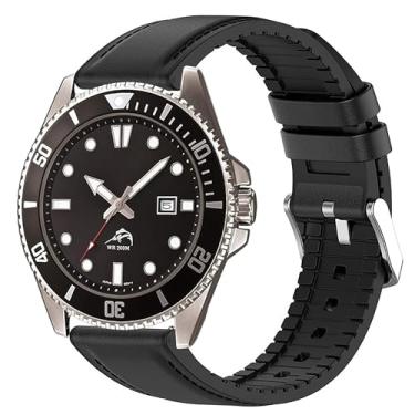 Imagem de Compatível com pulseiras Casio MDV106-1A, pulseira Lamshaw de couro e silicone respirável de 22 mm compatível com relógio Casio série MDV106, tamanho único, metal, 1
