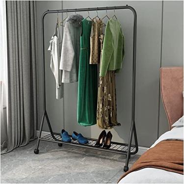 Imagem de LIFOND Suporte para roupas com rodas, trilho de roupas com sapateira, aplique no quarto, sala de estar, suporte fácil de montar para decoração de quarto, preto A