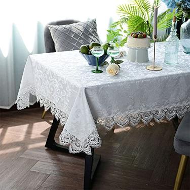 Imagem de ARTABLE Toalha de mesa de renda com borda de macramê requintada bordada para cozinha e férias (branca, 139 x 237 cm)