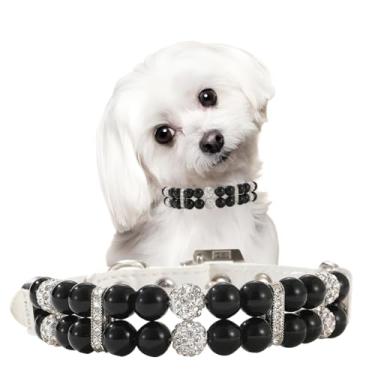 Imagem de Coleira de pérola preta para cães pequenos, colar de couro sintético para cães machos com strass de cristal e diamante, joias para filhotes, gatos, PP, cães pequenos, médios, presentes de casamento e