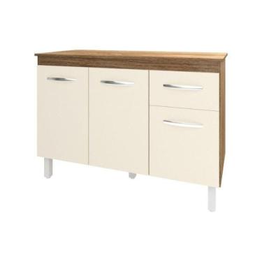 Imagem de Balcão Gabinete Para Pia 118 Cm Cozinha Aline Savana Off White Com Tam