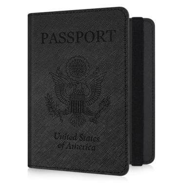 Imagem de RSAquar Combo de porta-cartão de vacina e passaporte, capa para passaporte, capa para cartão de couro, acessórios de viagem com bloqueio de RFID, Y - preto