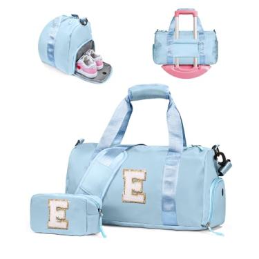 Imagem de Vogewood Presente para filhas, meninas, meninas, bolsa de ginástica com compartimento para sapatos, bolsas de fim de semana personalizadas para crianças, bolsa de viagem inicial com bolsa de maquiagem