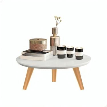Imagem de Mesa De Centro 45cm Redonda Com Pés Palito Retro Decoração Sala De Estar(Branco/Caramelo)