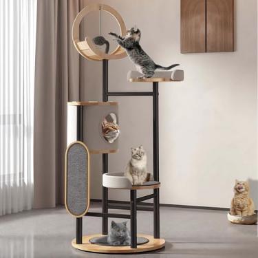 Imagem de Árvore para gatos, torre para gatos de 166 cm com poste arranhador, casas altas de vários níveis para gatos internos, adultos grandes, condomínios para gatos fofos com bola pendurada, plataforma de