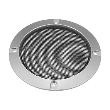 Imagem de X AUTOHAUX Capa de grade de alto-falante de 10 cm, acabamento em malha, grade de subwoofer redonda, protetor de buzina prateada para carro, acessórios estéreo automotivos