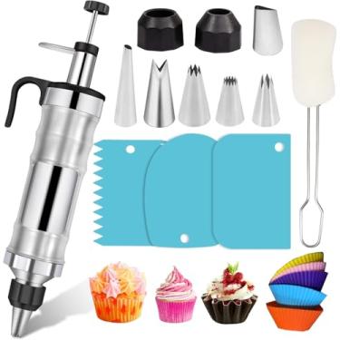 Imagem de Conjunto de pistolas de decoração de gelo, seringa decoradora de sobremesa com 6 bocais de confeiteiro russos Ferramenta de decoração de bolos, injetor de cobertura de cupcake, ferramentas de