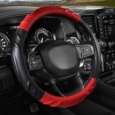 Imagem de CACAWIZ Capa de volante de carro para RAM 1500 2500 3500, acessórios automáticos para RAM, couro premium, design esportivo, vermelho