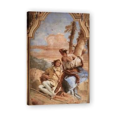 Imagem de Carve o nome de Medoro na árvore Giovanni Battista Tiepolo Impressão em tela – Obra-prima rococó barroca, pintura escolar de Veneza, pintura a óleo decorativa para galeria doméstica 40 x 60 cm