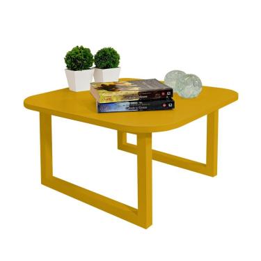 Imagem de Mesa De Centro Lateral De Apoio Para Sala Estar Square Amarelo Laca