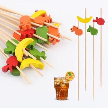 Imagem de 200 palitos de coquetel, palitos extravagantes de 12 cm para aperitivos, espetos multicoloridos de frutas e bambu para casamento, aniversário, dia dos namorados, decoração de festa