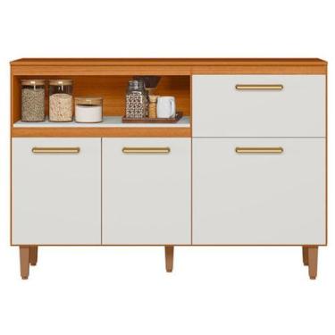 Imagem de Balcão de Cozinha com Tampo Poliman Moveis 3 Portas 1 Gaveta, Freijó e