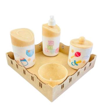 Imagem de Kit Higiene Baby Menino e Menino c/bandeja em MDF - Dóia Kids, Quadrad