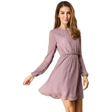 Imagem de Allegra K Gargantilha feminina gola V dourado estrela metálica Halloween vestido rodado evasê, Roxo claro, P