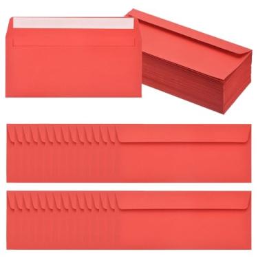 Imagem de PATIKIL Pacote com 100 envelopes de negócios vermelhos nº 10, envelopes coloridos autoselados tamanho carta para convites de escritório de correspondência, 10 x 23 cm