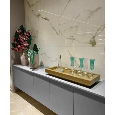 Imagem de Bandeja Grande Espelho Dourado Com Base Luxo Decoração - Inova