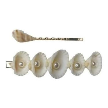 Imagem de Kit Grampo E Presilha Conchas Com Detalhe Pérola - sem marca