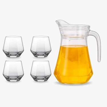 Imagem de Conjunto Jarra Vidro 1000ml Copos 260ml Tampa Acrílico Bebidas Frescas