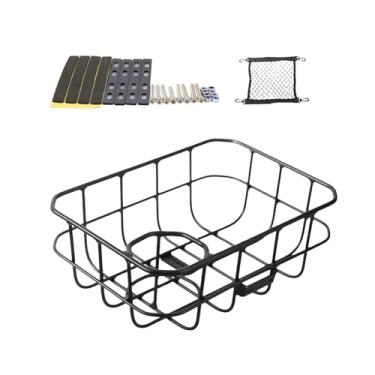 Imagem de Pegciuho Cesta de bicicleta, transportadora de animais de estimação, porta-bagagens removível, suporte para bicicletas, suporte de carga, cesta de guidão de, Chapa de Ferro Preta