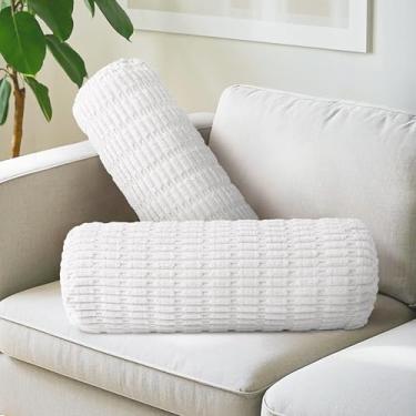 Imagem de AELS Almofadas cilíndricas listradas de veludo cotelê, almofadas decorativas de 20 x 61 cm com capa e inserção laváveis removíveis, travesseiro de corpo para sofá e cama, decoração de quarto de bebê