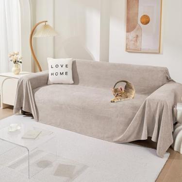 Imagem de MEETSKY Capas de sofá para sofá com 3 almofadas, laváveis, seccionais, capas de sofá em forma de L, macias e protetoras de móveis para animais de estimação, cães e crianças, 231 x 299 cm, aveia