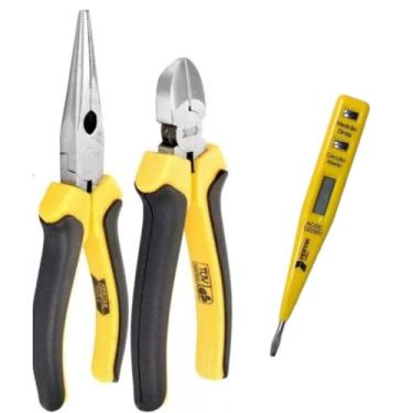 Imagem de Kit-1 Alicate de Bico 6"Pol +1 de Corte 6"Pol+1 Chave de Teste Digital Volt/Corrente 12v-250v Fertak