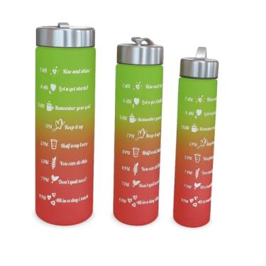 Imagem de Kit 3 Garrafas Squeeze Policarbonato Degradê 800ml 500ml e 300ml Hidratação Ideal para Academia e Corridas Casa Buritis (Verde + Vermelho)