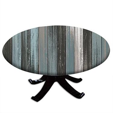 Imagem de Toalha de mesa redonda de prancha de madeira, estampa de textura de prancha de madeira, borda elástica, impermeável e limpável, pano de decoração de mesa, festa de buffet e acampamento, adequada para