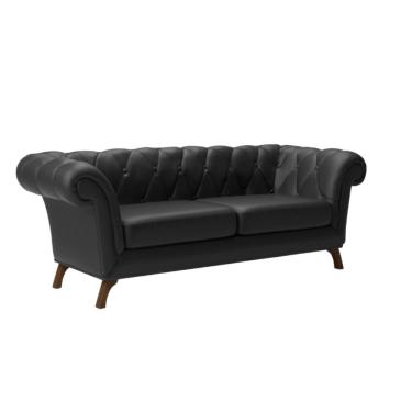 Imagem de Sofá 3 Lugares Império Revestimento Sintético Preto e Amadeirado
