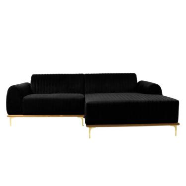 Imagem de Sofá 3 Lugares Molino com Chaise Direito Veludo Grafite e Dourado