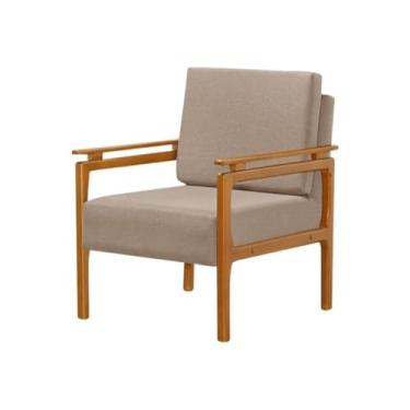 Imagem de Poltrona Decorativa Yasmin com Design Elegante e Pés em Madeira Maciça - Linho Bege