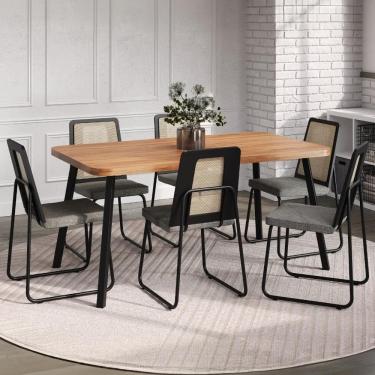 Imagem de Conjunto Sala de Jantar 6 Cadeiras Catânia Carraro Nogal e Preto
