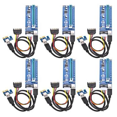 Imagem de Optimal Shop PCI Express 16x a 1x Cartão adaptador de suporte alimentado com cabo de extensão USB 3.0 de 60 cm e cabo de extensão MOLEX de 4 pinos para cabo de alimentação SATA, extensor de elevação de GPU e cabo de mineração de etéreo, 6 Pack 4 Pin