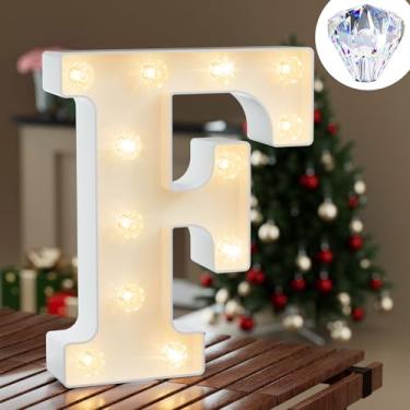 Imagem de Letreiro de LED branco, letreiro de lâmpada de diamante, letras iluminadas para decorações de Natal e casamento, luz noturna para decoração de parede de festa de aniversário de quarto de meninas