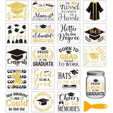 Imagem de GLOBLELAND 18 folhas 9,98 x 9,08 cm para graduação, esfregar, transferir, colorido, graduação, boné, para casa, decalques dourados, texto, palavras, copos, adesivos, para móveis, vaso, arte