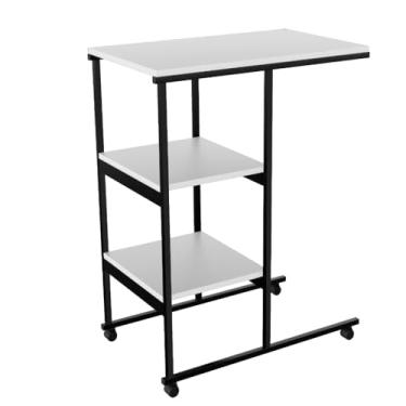Imagem de Mesa Auxiliar Lateral Com Rodinha Notebook Cama Sofá Apoio De Ferro E Madeira Estilo Industrial(BRANCO)