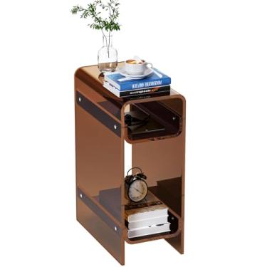 Imagem de Dewrhiixe Mesa lateral de acrílico transparente estreita, mesa lateral para espaços pequenos, mesinha de cabeceira/mesa de cabeceira fina para quarto, mesa de canto pequena fina, 8,7 x 15,7" x 55,1 cm