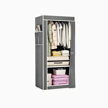 Imagem de Guarda Roupa Closet Dobrável Organizador com Capa de Tecido 1 Porta 146 cm x 56cm x 44 cm (Cinza)